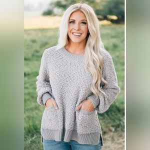 Grey Popcorn Sweater NWT Maternity Friendly Long Sleeve